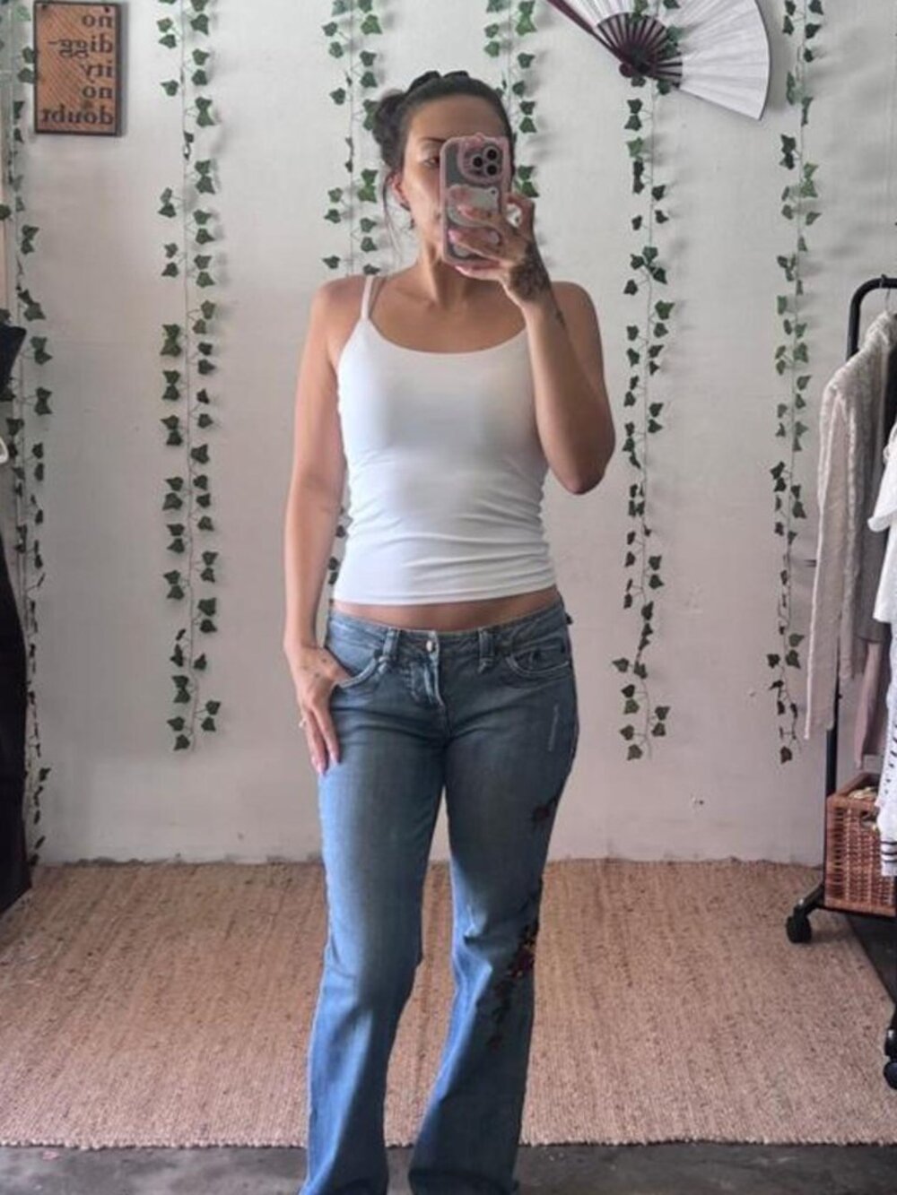 Candie's Y2K low rise light wash flared jeans with embroidered floral design 5